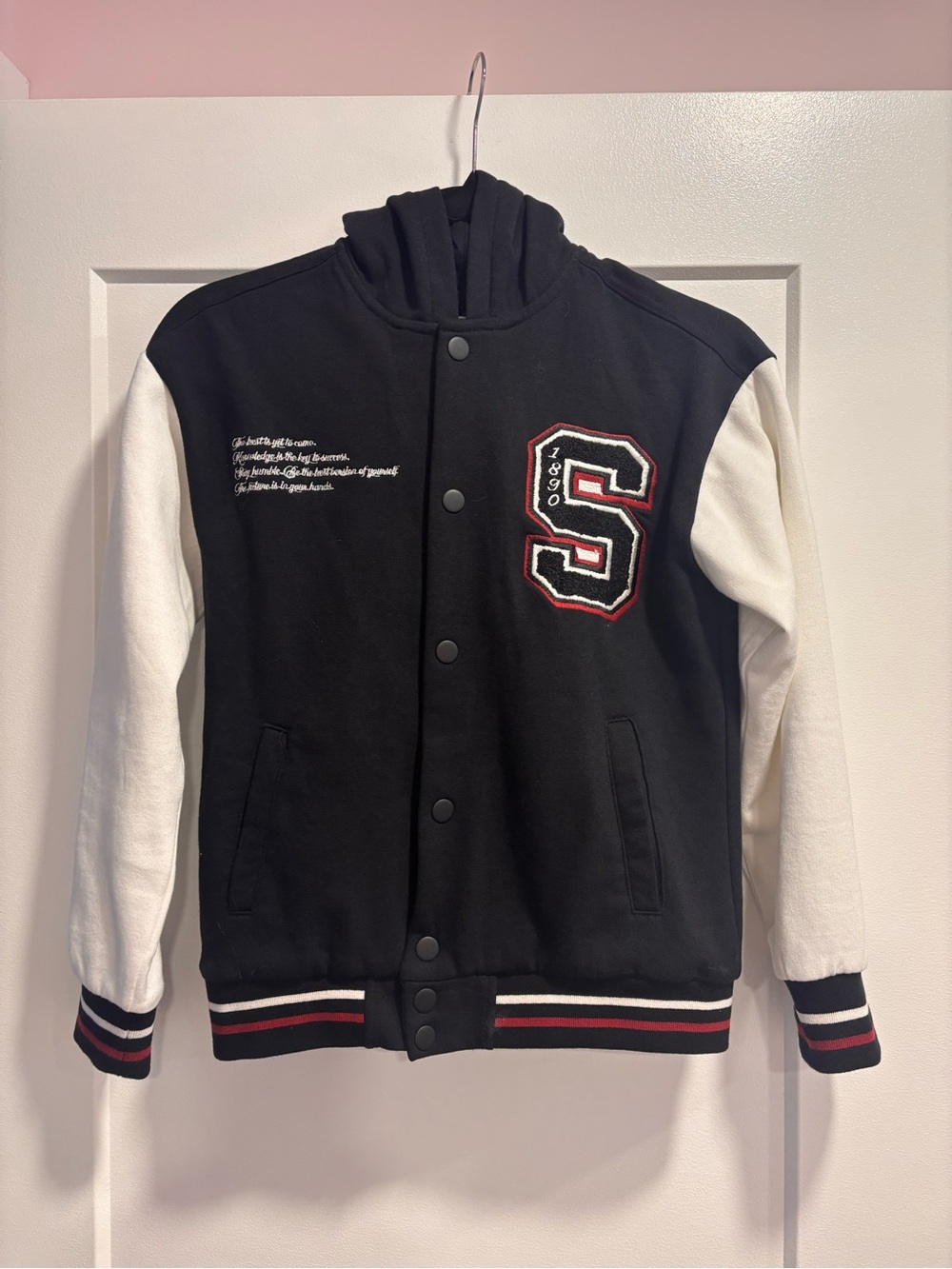 Black & White Kids Varsity Jacket with Letter Patch